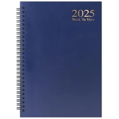 Image of 2025 Diary A5 Week to View Wiro Hardback Full Year Organiser Calendar Planner (Blue)