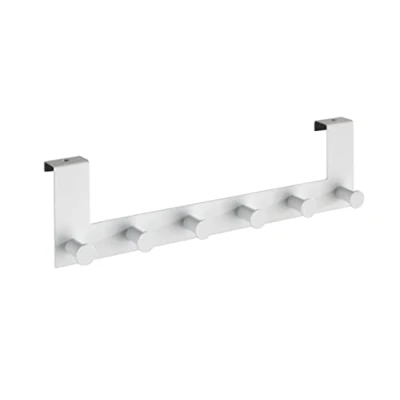Image of WENKO Celano Door Coat Rack with 6 Hooks for Rebate Thickness up to 2 cm Steel 39 x 11 7.5 White