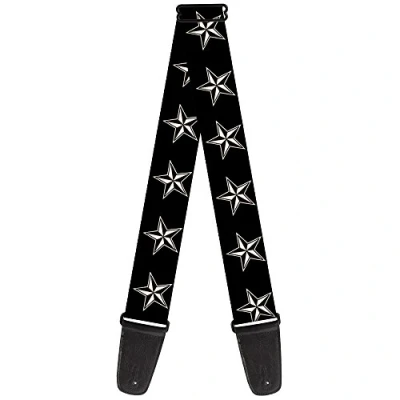 Image of Buckle Down Guitar Strap Nautical Star Black/White 2&quot; Wide 29 54&quot; Length