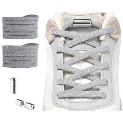 Image of YSUY Elastic Shoe Laces, No Tie Shoelaces for Sneakers, Elasticated Laces Sports Shoes, Tie, Trainer One Size Fits All Adults and Kids Shoes (Grey)