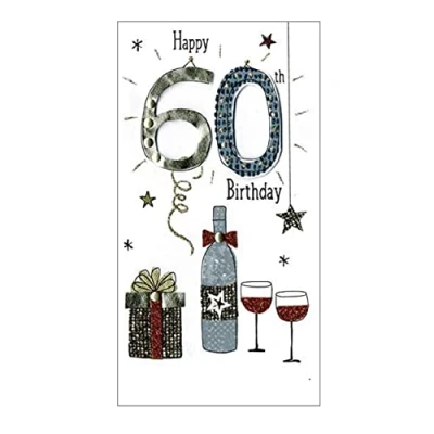 Image of Male Happy 60th Birthday Greeting Card Hand Finished Champagne Range Cards