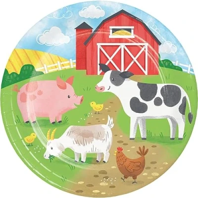 Image of Creative Party Farm Plates, 23cm (9 inch) Disposable Plates Animals Decorations, PC368234 Multi colour