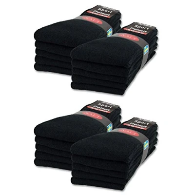Image of sockenkauf24 10 20 30 Pairs Crew Socks Sports Tennis for Women &amp; Men in 5 Colours Sizes 35 50 available (UK 9 11 EU 43 46, Black)