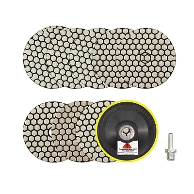 Image of Dry Diamond Polishing Pads 4&quot;/100mm 8pcs 50x3/100x2/200/400/800 Polish Pad Kit with M14 Backer Pad+Adapter for Granite Marble Artificial Stone Quartz Angle Grinder SANLEETEK
