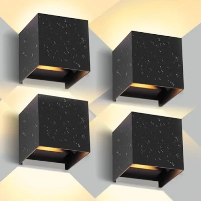 Image of SILAMPDI Outdoor Wall Lights 12W 3000K Led Waterproof IP65 Outside Adjustable Beam Aluminum Black Indoor Lamp Warm White for Garden Bathroom Bedroom Living Room 4pcs