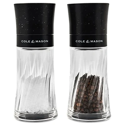 Image of Cole &amp; Mason H312103 Warwick Black Salt and Pepper Mill Set, Adjustable Grind, Acrylic, 150 mm, Gift Includes 2 x Grinders