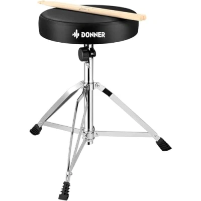 Image of Donner Drum Throne Set, Padded Seat Height Adjustable Stools, 5A Drumsticks Included, Multiple Iterations, Trusted Choice for Drummers