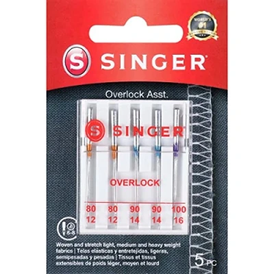 Image of SINGER 04803 Regular Point Overlock Needles, 5 Count, Sizes 80/12, 90/14, 100/16