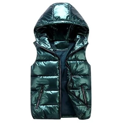 Image of QWEZXCMI Unisex Vest, 2021 Winter Warm Men&#039;s Lightweight Hooded Down Vest Sleeveless Quilted Padded Shiny Gilet, for Men And Women,Dark green,M