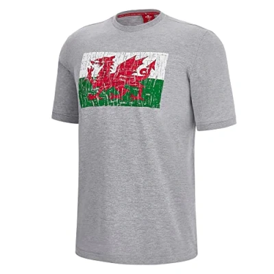 Image of Macron Unisex Wru Merch Ca Lf Cotton Poly T shirt Print Gry Mel Flag Sr Shirt, Grey, 5XL UK