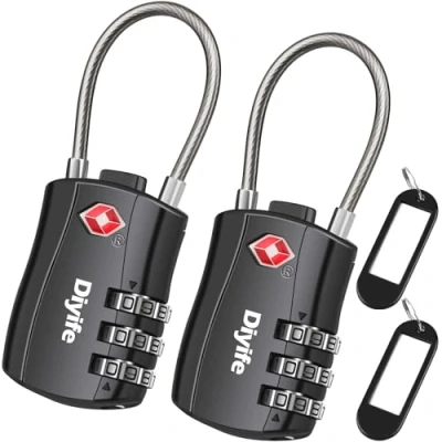Image of Diyife TSA Luggage Locks, [2 Pack] 3 Digit Security Suitcase Combination Padlock for Suitcases Flexible Cable Travel Lock, Approved Locks Bag Case