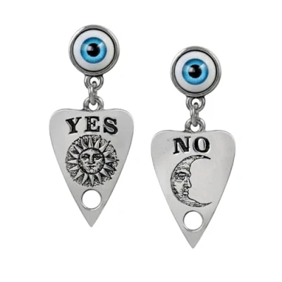 Image of Alchemy Gothic Ouija Planchette Earrings Yes &amp; No Drop Design, Pewter