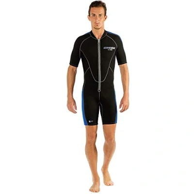 Image of Cressi Lido Man Shorty Wetsuit Men&#039;s for Snorkelling, Swimming and Water Sports, 2mm Ultra Stretch Neoprene, Black/Blue, S
