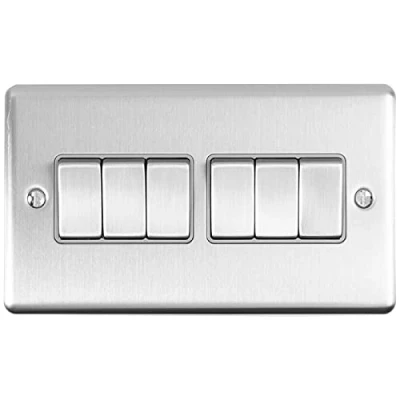 Image of Eurolite Enhance Decorative 6 Gang Switch Satin Stainless Finish with Grey Trim Steel, EN6SWSSG