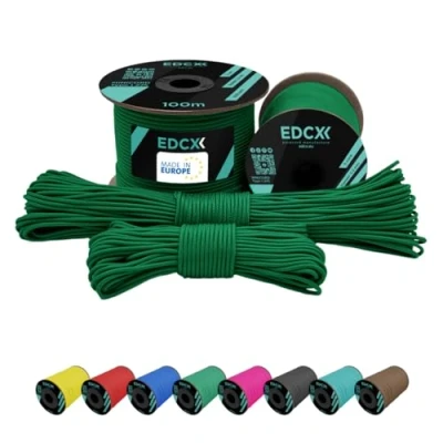 Image of EdcX 2 mm Nylon Paracord 275 (15, 30, 50 and 100 m) 100% rope, 3 Strand cord, cord in Many Colours (Green, 15