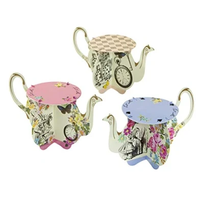 Image of Talking Tables Truly Alice Teapot Cupcake Stands Pack of 6, Paper, Multicolor, Set 6