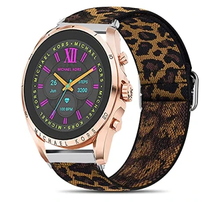 Image of Compatible for Michael Kors Gen 6 Band, Giaogor Stretch Elastics Nylon Adjustable Strap Bradshaw Smartwatch/MK 2021 (Leopard)