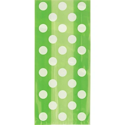 Image of Unique Party 62061 Cellophane Lime Green Polka Dot Bags, Pack of 20