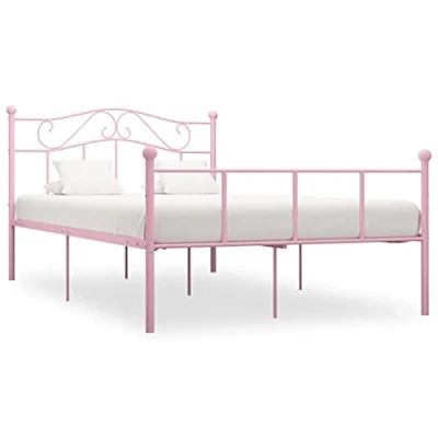 Image of vidaXL Classic Pink Metal Bed Frame for Modern Bedroom Decor, Comfortable Double Bed, Easy Assembly, 140x200 cm Mattress Compatible