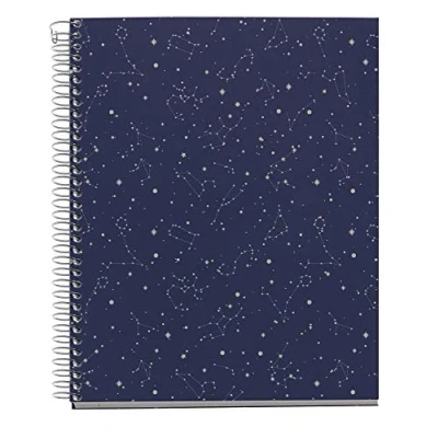 Image of Miquelrius A5 Notebook, hardcover, 4 Coloured Stripes, 120 Squared Sheets, Sustainable Paper 70 g/m² Micro Perforated, 2 Holes, Cosmos Design