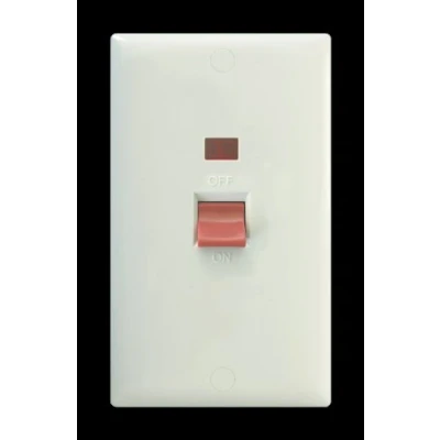 Image of Varilight 45 Amp Cooker Switch with Neon (Vertical Double Size), White Moulded Bevel XO45NW