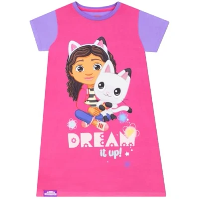 Image of DREAMWORKS Girls Nightdress Gabbys Dollhouse Pink 6 7 Years