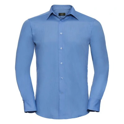 Image of Russell Athletic Collection Mens Long Sleeve Poly Cotton Easy Care Tailored Poplin Shirt (Corporate Blue) Multicolour Size 2XL