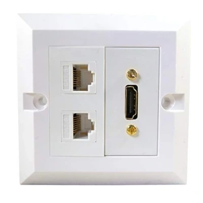 Image of C4A HDMI And Twin CAT6 Ethernet Wall Plate/Easy Connect Faceplate/White