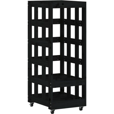 Image of vidaXL Log Holder with Wheels Black 40x49x110 cm Solid Wood Pine