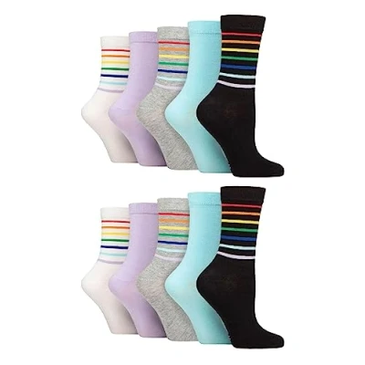 Image of Wildfeet Womens 10 Pack Ladies Bamboo Crew Socks with Dots, Leopard &amp; Floral Pattern Multicolour Size UK 4 8