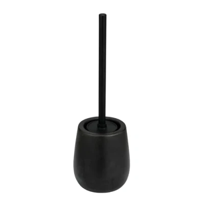 Image of WENKO Nerno Toilet Brush Holder with Closed Stand Ceramic and Stainless Steel 10.5 x 39.5 cm Black