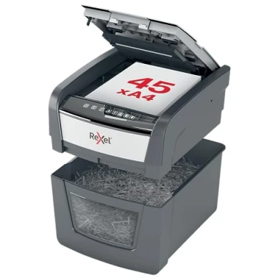 Image of Rexel Optimum Auto Feed 45 Sheet Automatic Cross Cut Paper Shredder, P 4 Security, Home/Home Office, 20 Litre Removable Bin, 2020045X, Black