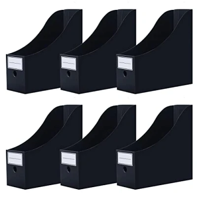 Image of Srvnpioy Pack of 6 Magazine File Holder with Lables, Cardboard Files, Recyclable Rack, Document Organiser Rack for Office School Home, Black