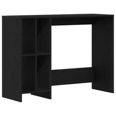Image of vidaXL black oak writing desk rectangular workspace with built in shelves 102.5x35x75 cm for home office