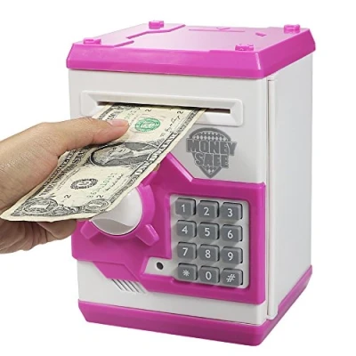 Image of HUSAN Electronic Piggy Bank Code Lock for Kids Baby Toy, Mini ATM Safe Coin Cash Banks Real Money Saving Box with Password, Auto Scroll Children,Boys Girls Birthday (Pink)