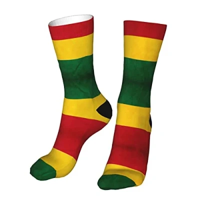 Image of 942 Work Socks 50Cm Reggae Rasta Flag Dress Multi Coloured Mens Colorful Ski Sock For Mens, Womens, Christmas