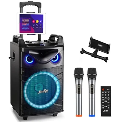 Image of Moukey Karaoke Machine, 12&quot; Woofer PA System, Portable Bluetooth Speaker with 2 Wireless Microphones, Party Lights and Echo/Treble/Bass Adjustment, Supports TWS/REC/AUX IN/MP3/USB/TF/FM MTs12 1