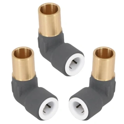 Image of SPARES2GO 15mm x 10mm Push Fit Radiator Valve Anthracite Reducing Elbow Stem Compression (Pack of 3)