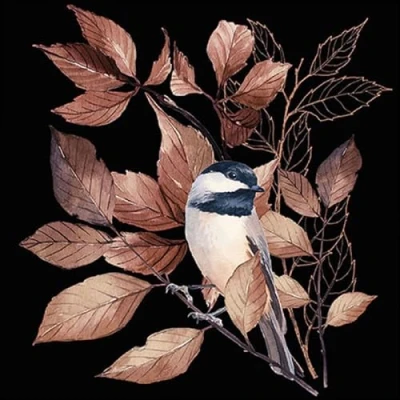 Image of 20 Napkins Autumn Bird on Brown Leaves Black as Table Decoration Paper with Motif Also for Decoupage and 33 x cm