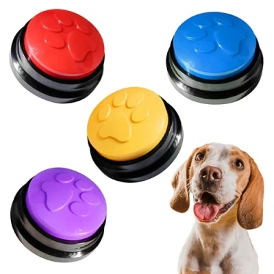 Image of ZENOVA PETS Dog Paw Talking Buttons Training Recordable Pet Starter Set for Communication Bell Essentials Puppy Accessories Toys &amp; pack of 4
