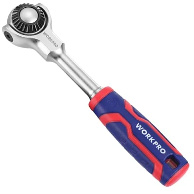 Image of WORKPRO Swivel Head Ratchet 72 Tooth, 1/4&quot; Socket Wrench Handle with Flexible Head, 270Swivel Reversible Teeth, Quick Release for Handling Repair Equipment
