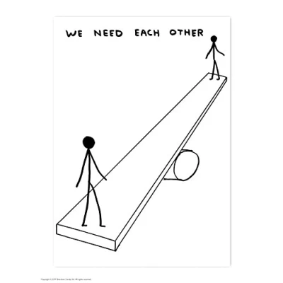 Image of Funny Humorous Official David Shrigley &#039;We Need Each Other&#039; Postcard