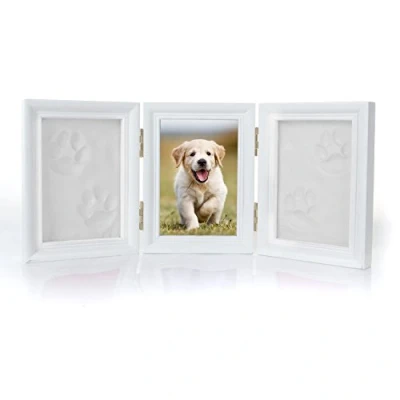 Image of YAMI Pet Memorial Frames Cat or Dog Paw Print Keepsake Triple Folding Photo Frame with Clay Imprint Kit