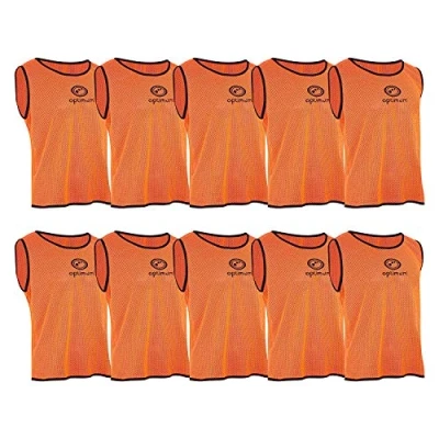 Image of Optimum Unisex Training Bib Pro Grade Mesh Polyester, Vibrant Anti Sweat Multi Sport for Football, Rugby, &amp; Other Activities (Pack of 10) Orange, Medium