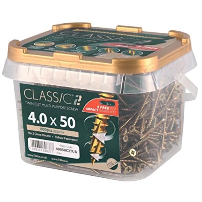 Image of TIMco 40050C2TUB C2 PZ2 CSK ZYP Classic Screw in Tubs 4.0 x 50 Yellow (Tub of 800)