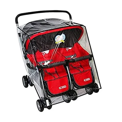 Image of Universal Twins Baby Stroller Raincover Side by Waterproof Transparent PVC Pushchair Rain Cover Dustproof Windproof Double Pram Large for Most