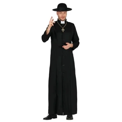 Image of FIESTAS GUIRCA Deluxe Priest Mens Fancy Dress Costume Black Robe Minister Men Size M 38 40