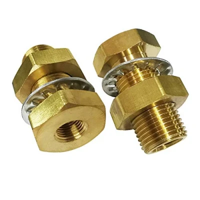 Image of Legines 1/4&quot; NPT Female Brass Bulkhead Coupling Tank Fitting, 1 1/2&quot; Length (Pack of 2)