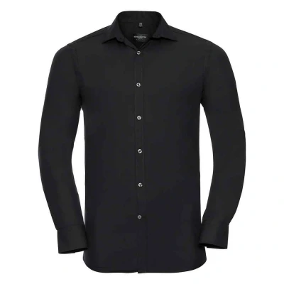 Image of Russell Athletic Collection Mens Ultimate Stretch Long Sleeved Formal Shirt (Black) Size Small