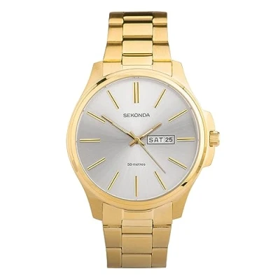 Image of Sekonda Jones Classic Men&#039;s 40mm Quartz Watch in Silver with Analogue Day/Date Display, and Gold Stainless Steel Strap 30154